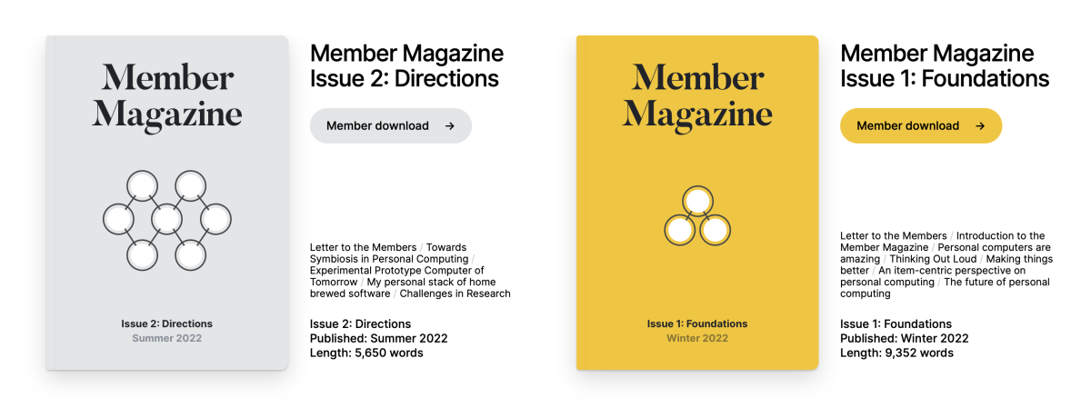 Member Magazine, Issues 1 & 2